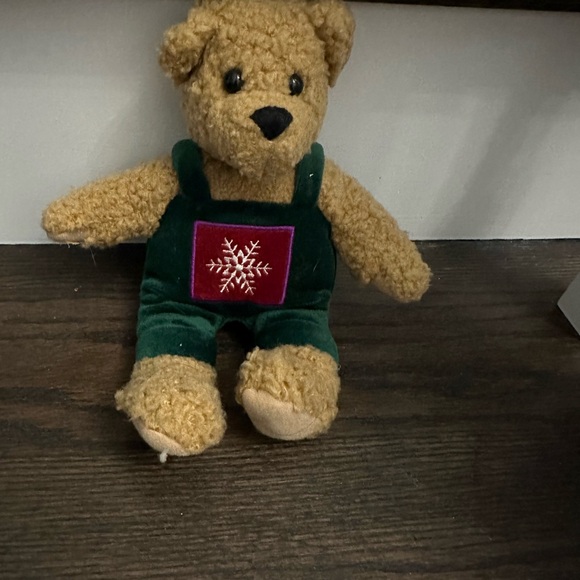 Vintage Hallmark Christmas Bear with Green Overalls, Snowflake Design - Picture 2 of 4